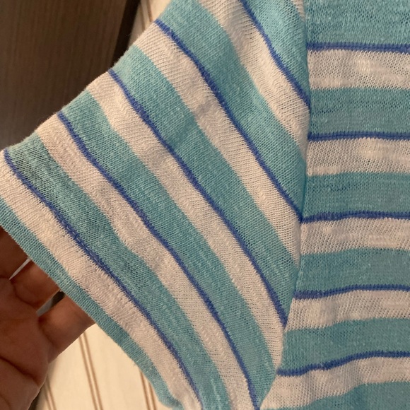 WOMEN'S J JILL LINEN BLEND KNIT TOP BLUE WHITE STRIPE PM - Picture 2 of 7